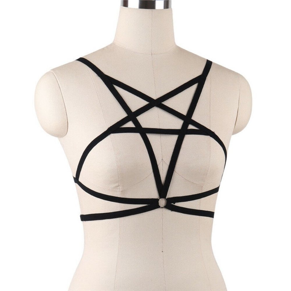 Black Strappy Star Harness Bralette O/S - Picture 6 of 8
